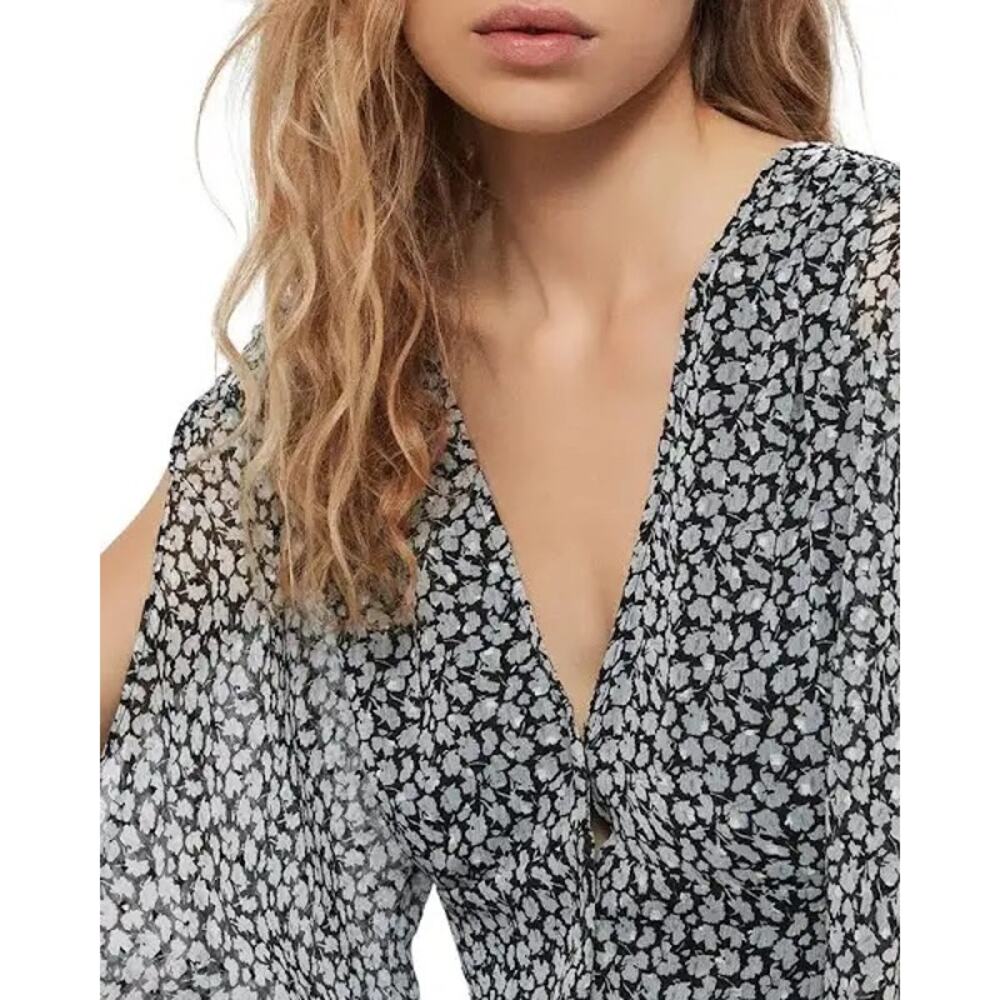 All Saints Ivy Gray Scatter Floral Print Belted Tie Waist A-Line Mini Dress Sz 2 - Picture 2 of 16